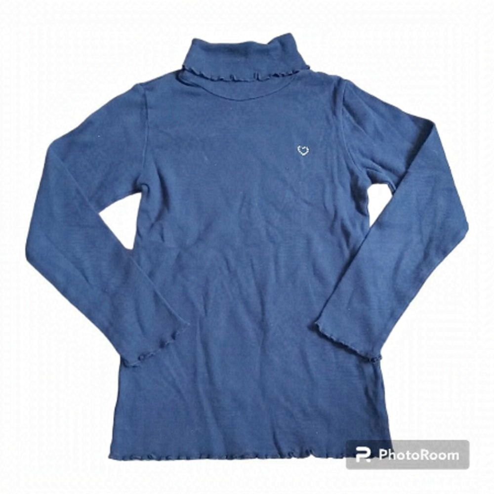 Grd Kids Girls Navy Blue Knit Turtleneck L/S Shirt With Scalloped Edging-Size 8
